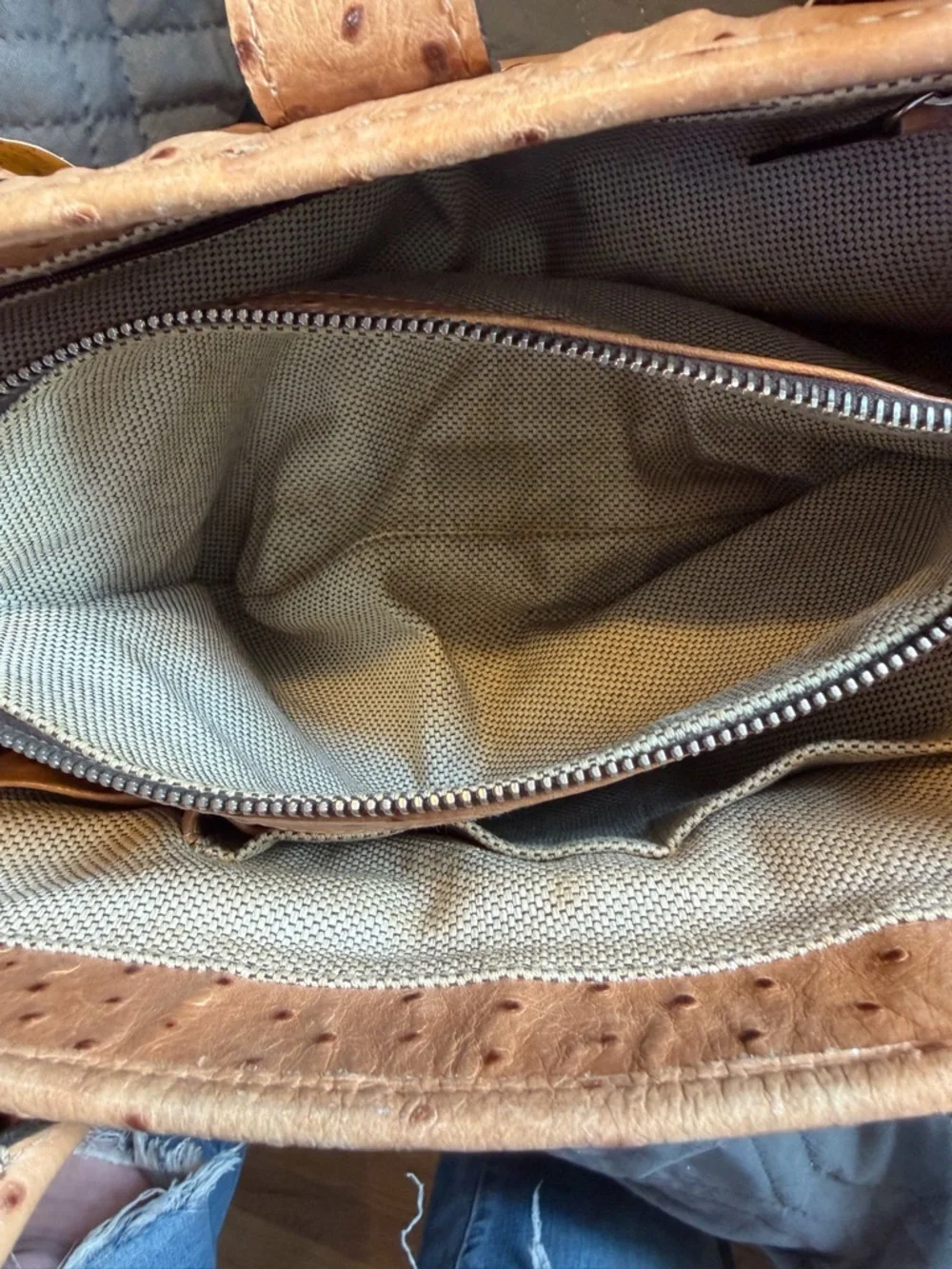 Dooney & Bourke Ostrich Embossed Rare Leather Bristol Logo Lock Satchel Tan